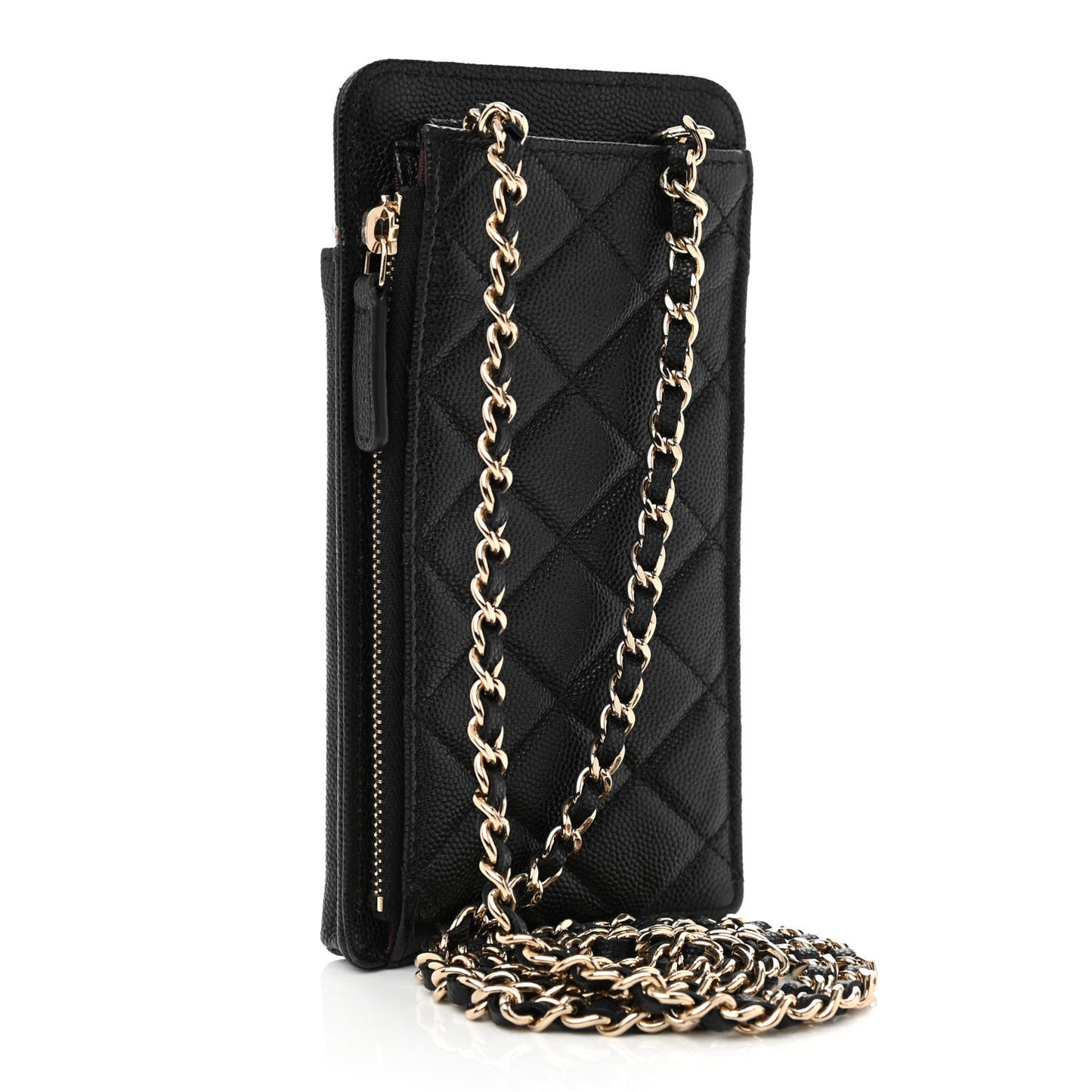 Caviar Quilted Zip Phone Case Black