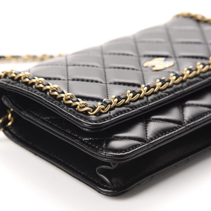 Chanel Lambskin Quilted Running Chain Wallet On Chain WOC Black 6 of 13