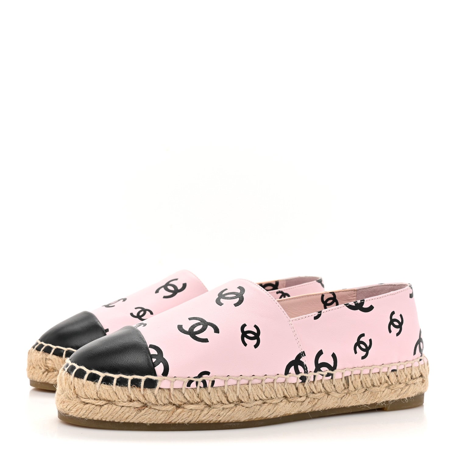 Chanel Lambskin Printed Coco Beach Espadrilles 36 Light Pink Black 4 of 12