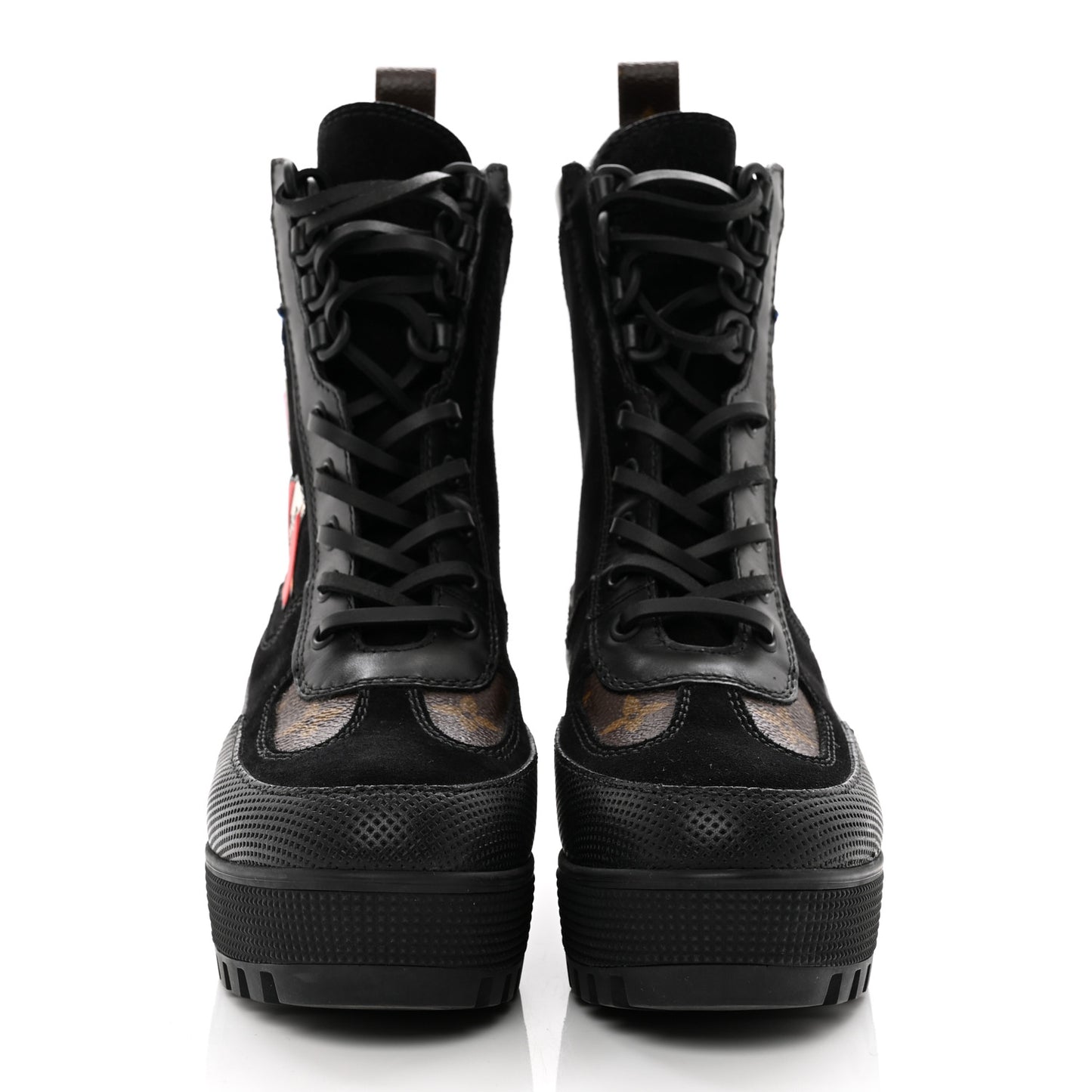 Suede Calfskin Monogram LV Black Heart Laureate Platform Desert Boots 35 Black