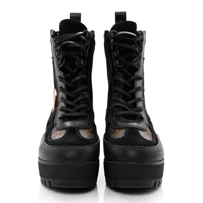 Louis Vuitton Suede Calfskin Monogram LV Black Heart Laureate Platform Desert Boots 35 Black 2 of 9