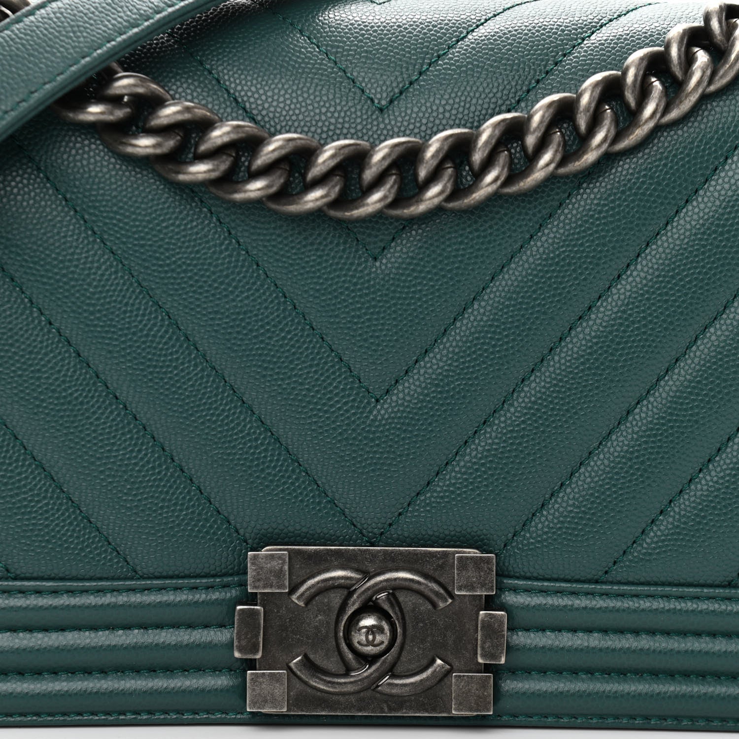 Chanel Caviar Chevron Quilted Medium Boy Flap Green 8 of 11