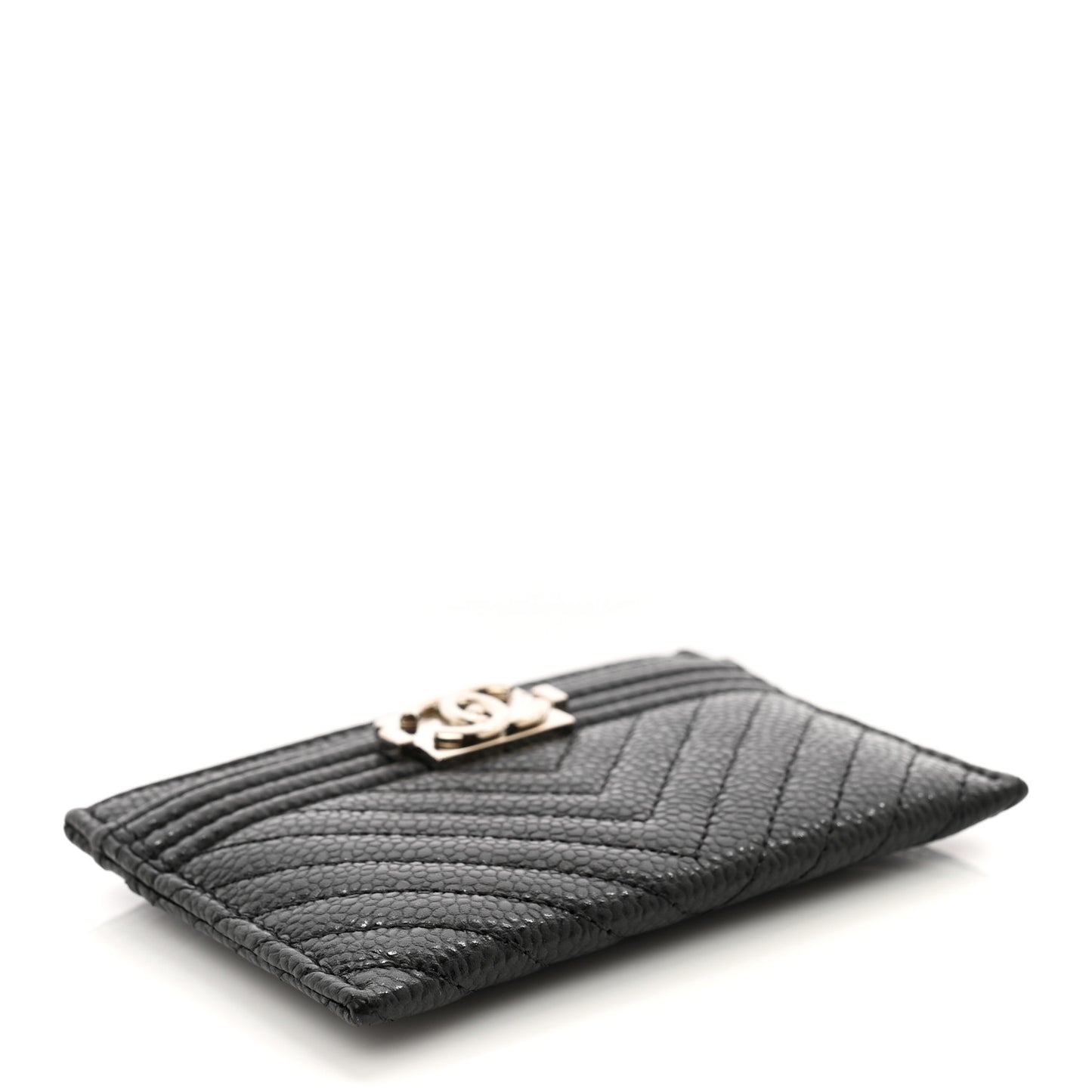 Caviar Chevron Quilted Boy Card Holder Black