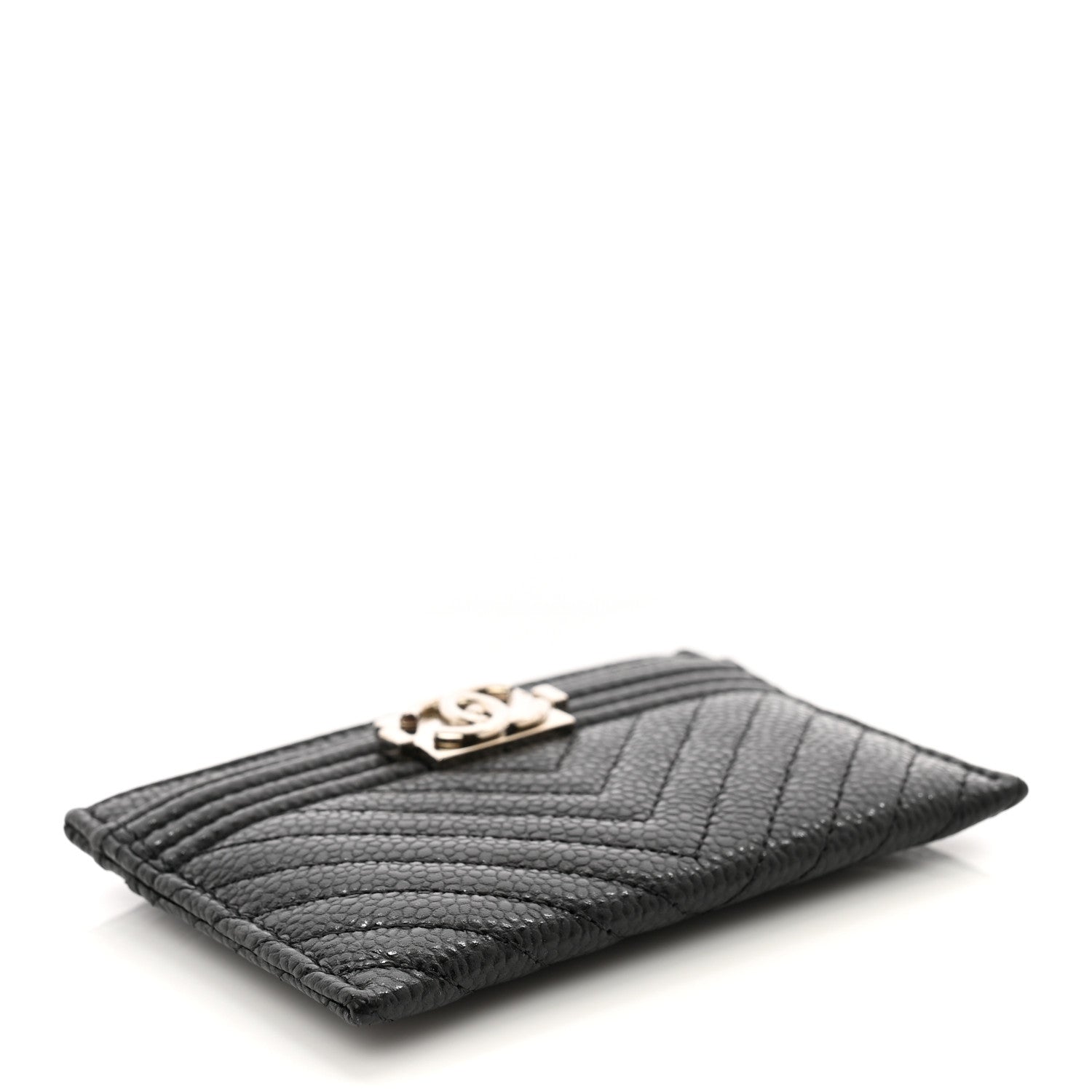 Chanel Caviar Chevron Quilted Boy Card Holder Black 4 of 9