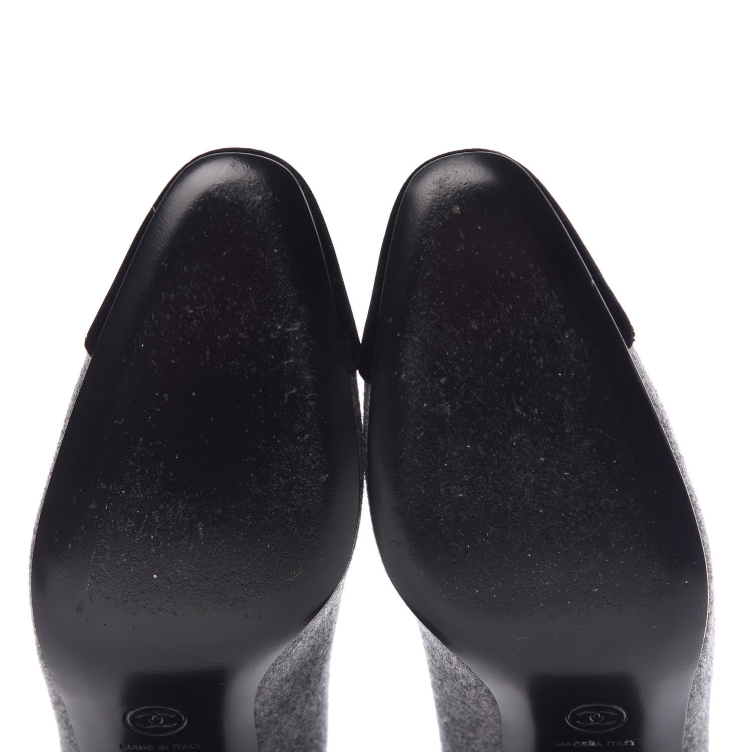 Chanel Wool Velvet Cap Toe Pumps 37 Grey Black 9 of 9