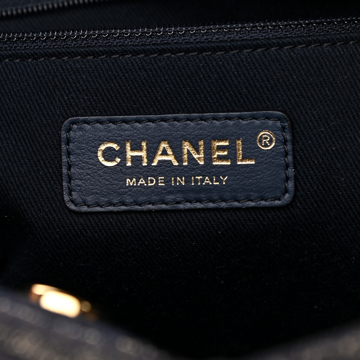Lurex Canvas Mini Deauville Tote Navy Blue Gold
