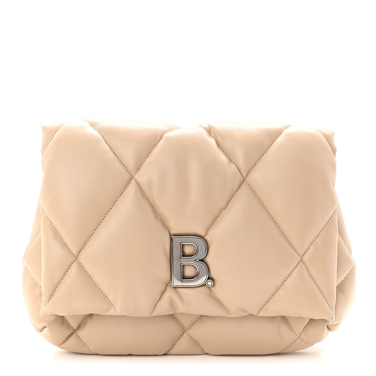 Nappa Calfskin Quilted Touch B Puffy Clutch Light Beige
