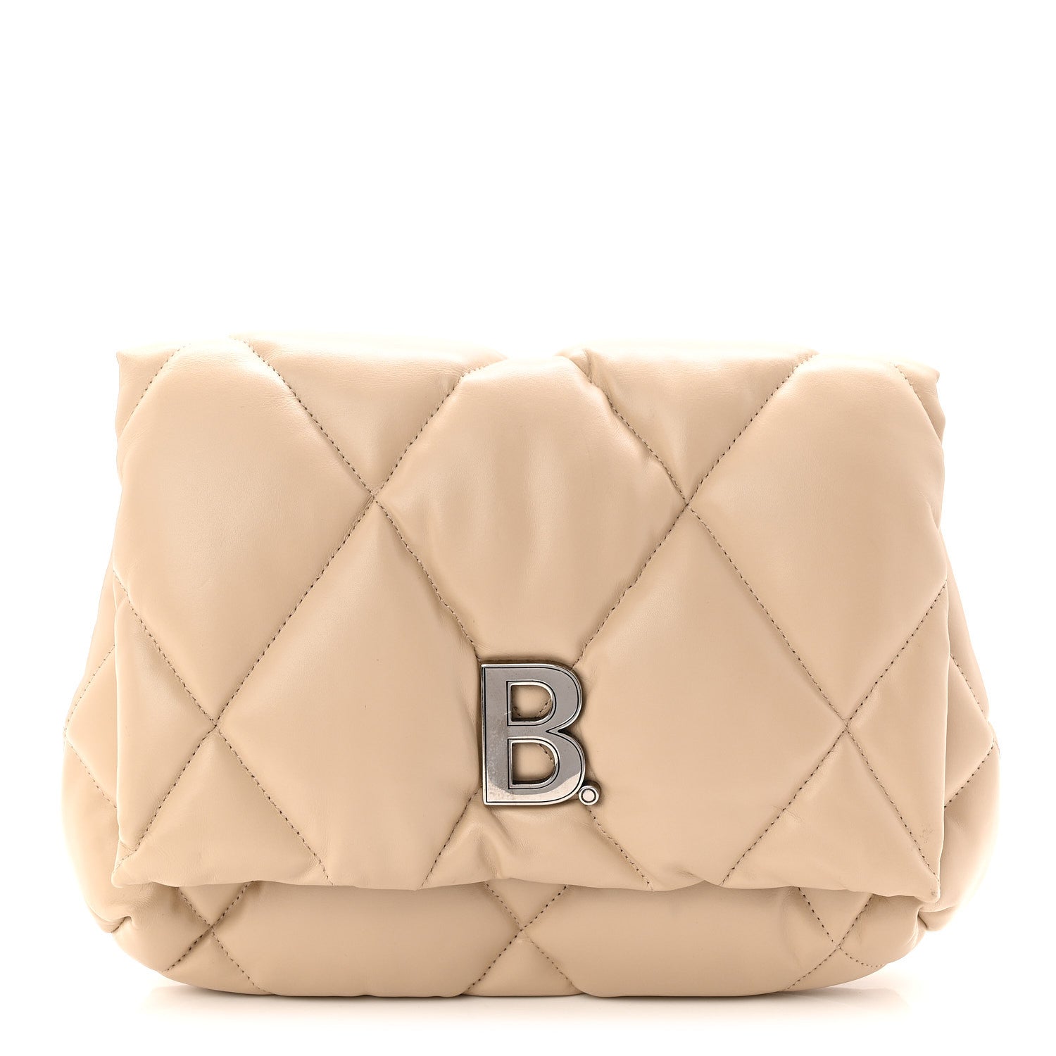 Balenciaga Nappa Calfskin Quilted Touch B Puffy Clutch Light Beige 1 of 8