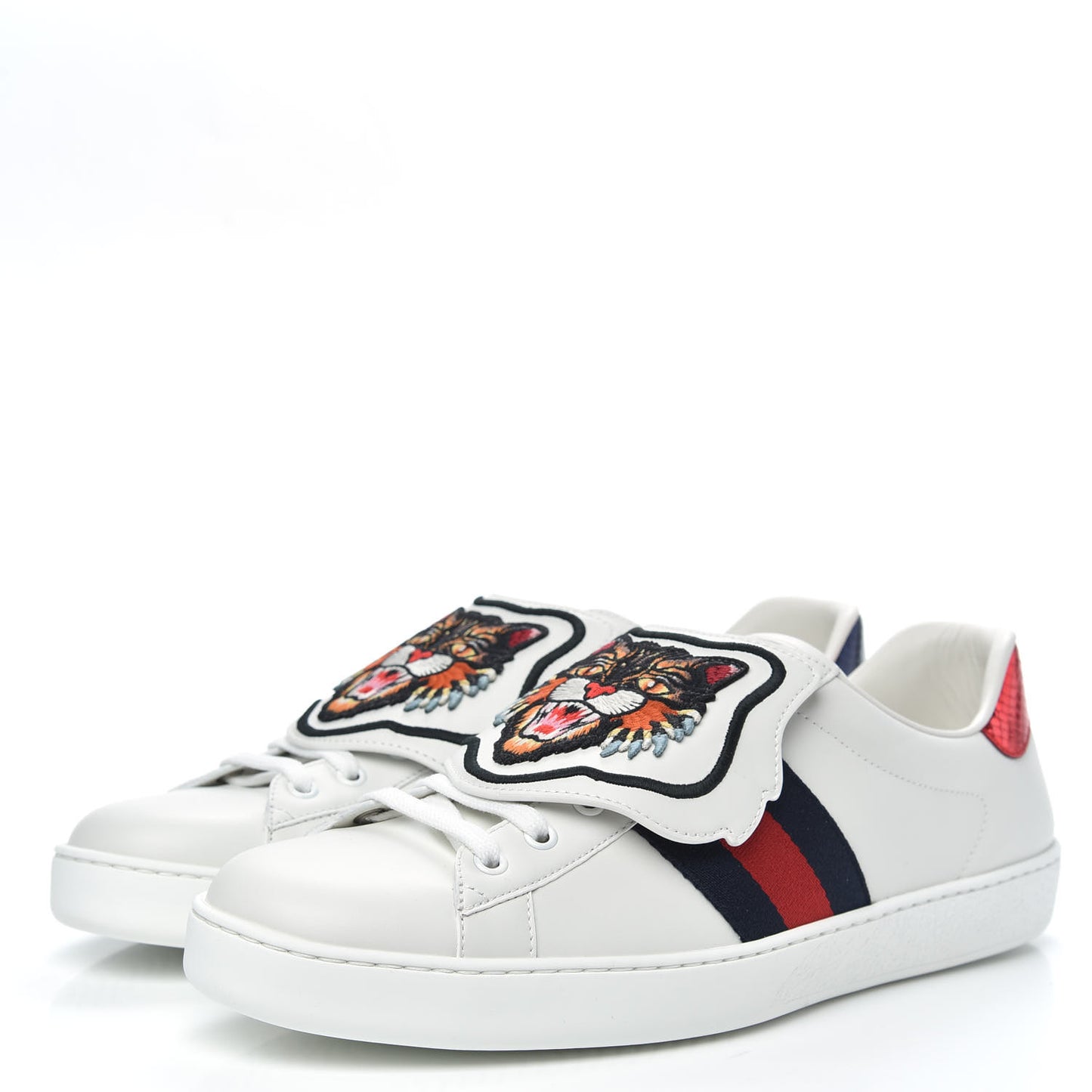 Calfskin Ayers Web Angry Cat Embroidered Mens Ace Sneakers 11 White