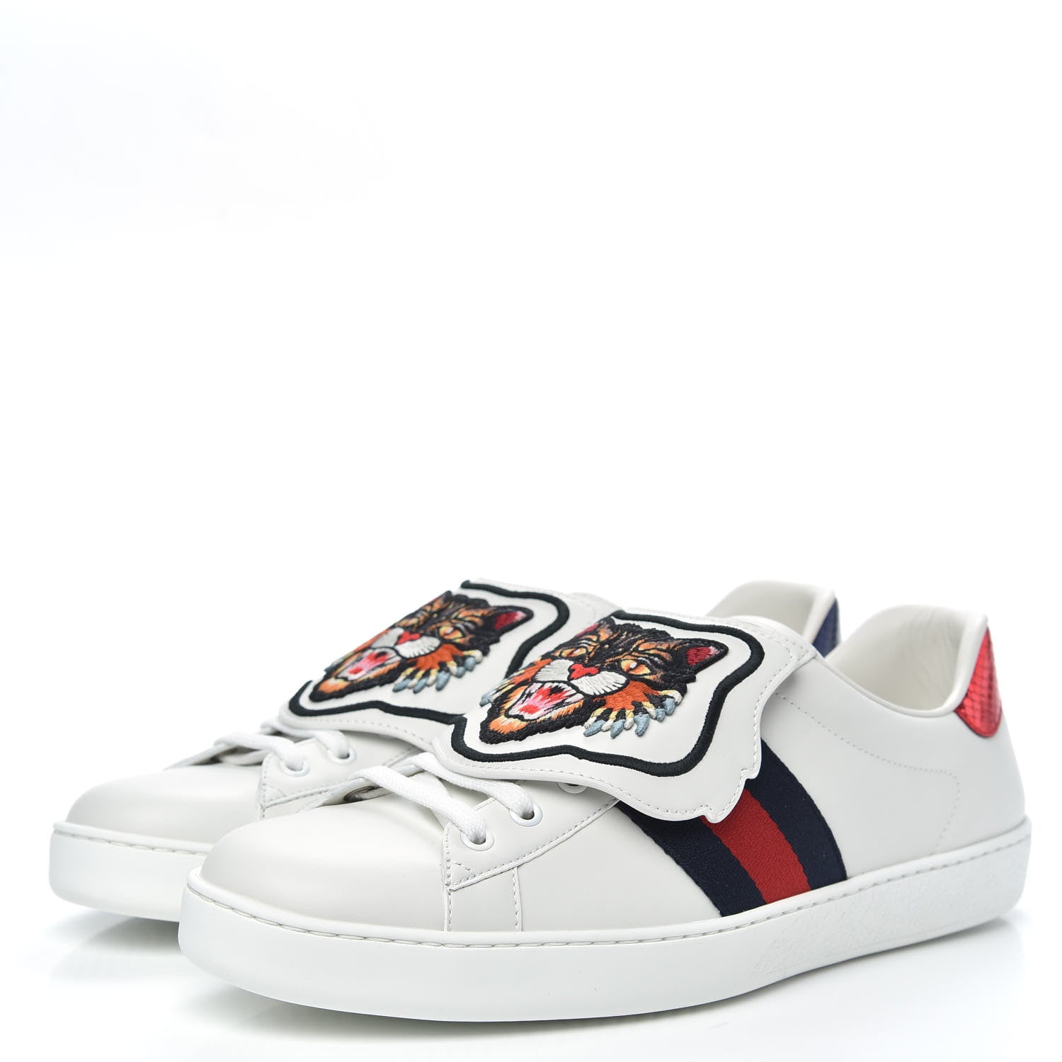 Gucci Calfskin Ayers Web Angry Cat Embroidered Mens Ace Sneakers 11 White 3 of 9