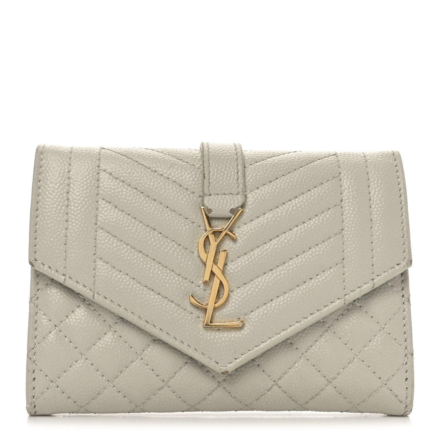 Saint Laurent Grain De Poudre Textured Mixed Matelasse Triquilt Small Monogram Envelope Wallet Blanc Vintage 1 of 9