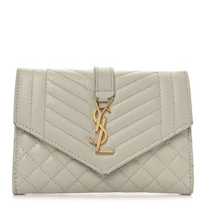 Saint Laurent Grain De Poudre Textured Mixed Matelasse Triquilt Small Monogram Envelope Wallet Blanc Vintage 1 of 9