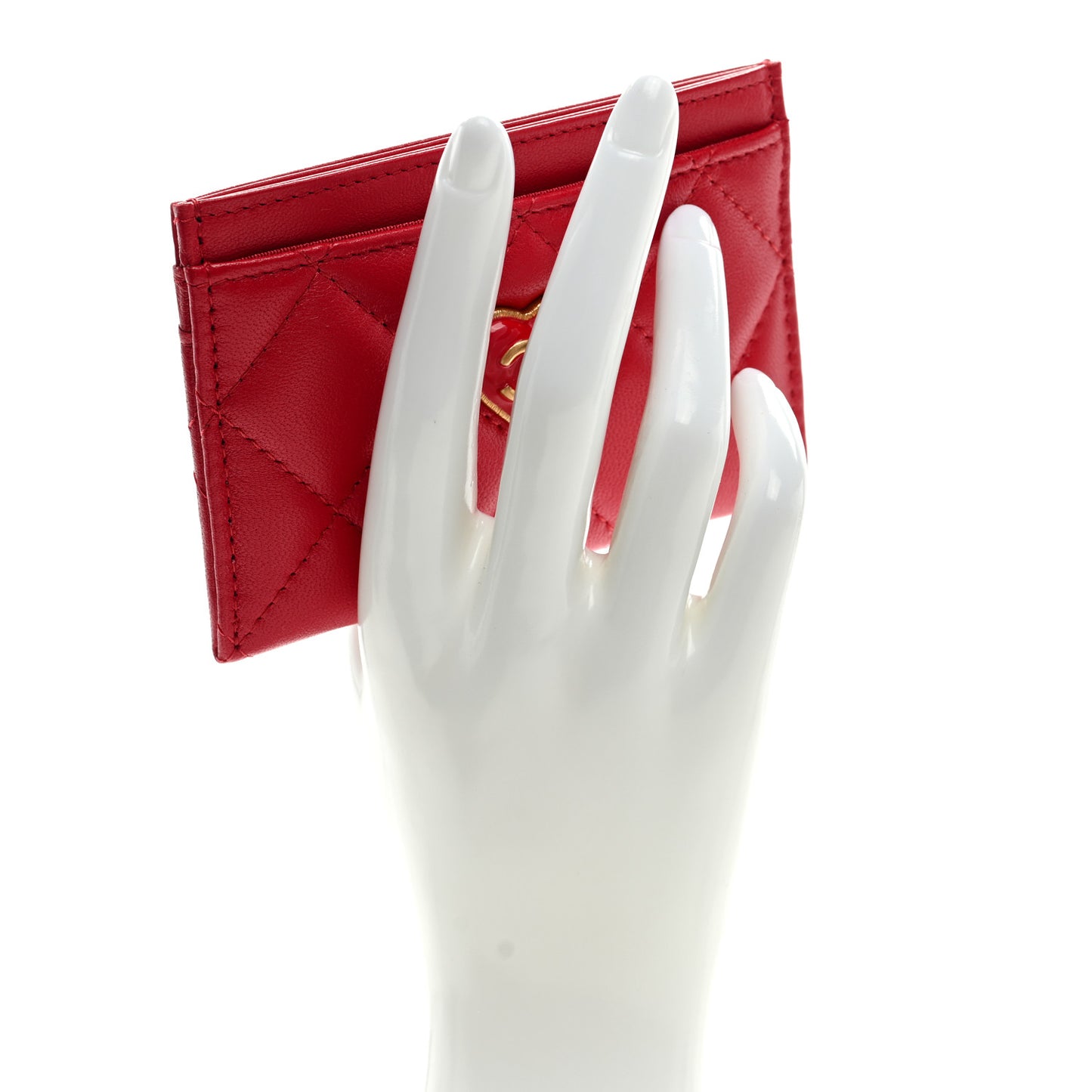 Lambskin Plexiglass Quilted Coco Love Card Holder Red