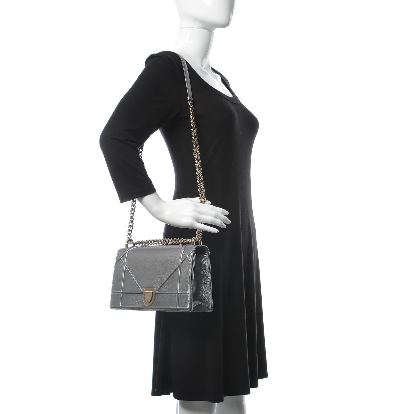 Metallic Grained Calfskin Medium Diorama Flap Bag Silver