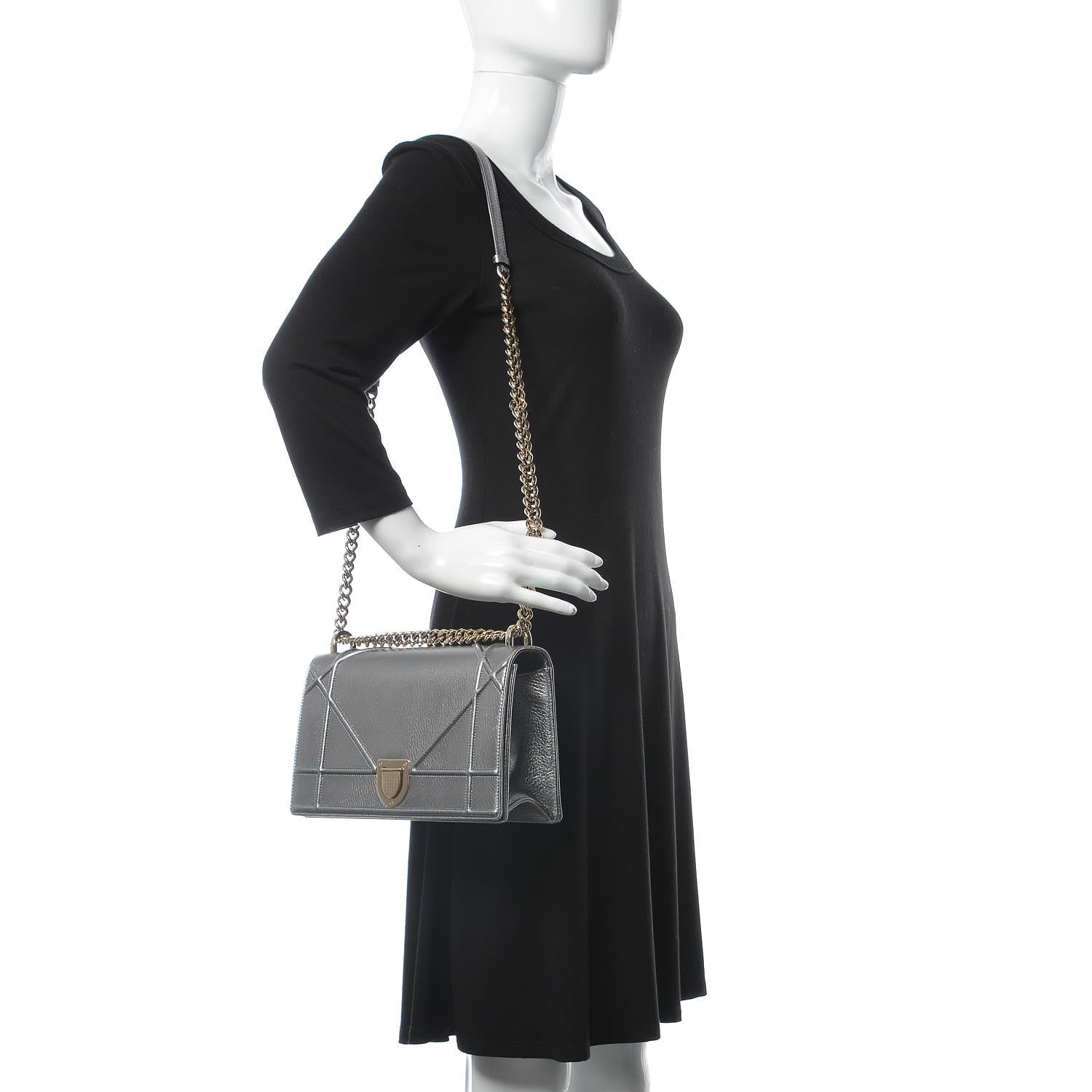 Christian Dior Metallic Grained Calfskin Medium Diorama Flap Bag Silver 2 of 11