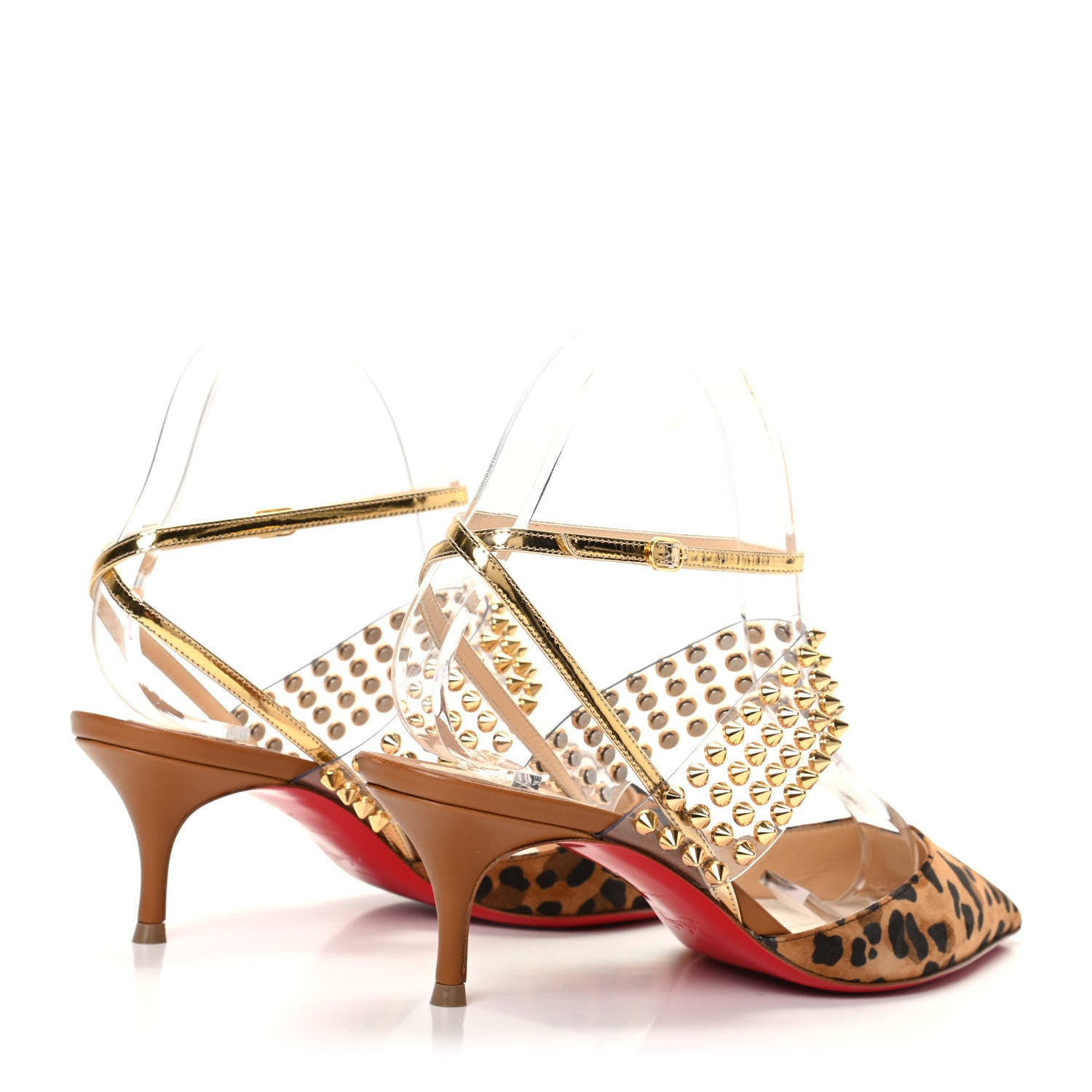 Christian Louboutin Veau Velours PVC Specchio Nappa Leopard Print Levita 55 Pumps 36 Caramel 4 of 9