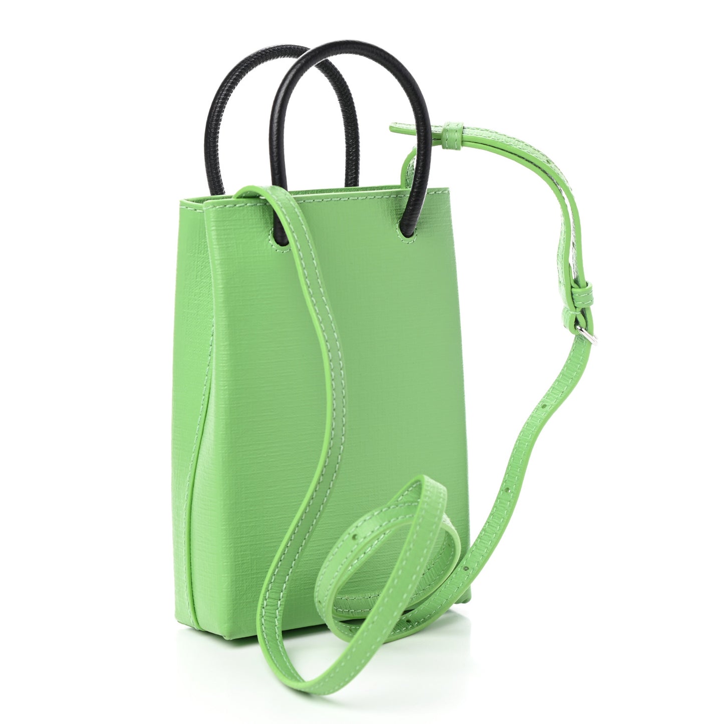 Squared Calfskin Logo Shopping Phone Holder Bag Light Green Fuchsia