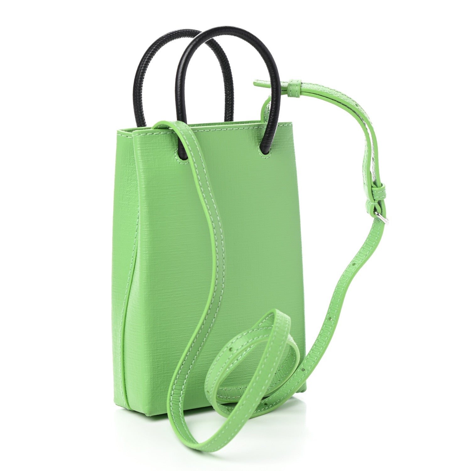 Balenciaga Squared Calfskin Logo Shopping Phone Holder Bag Light Green Fuchsia 3 of 9