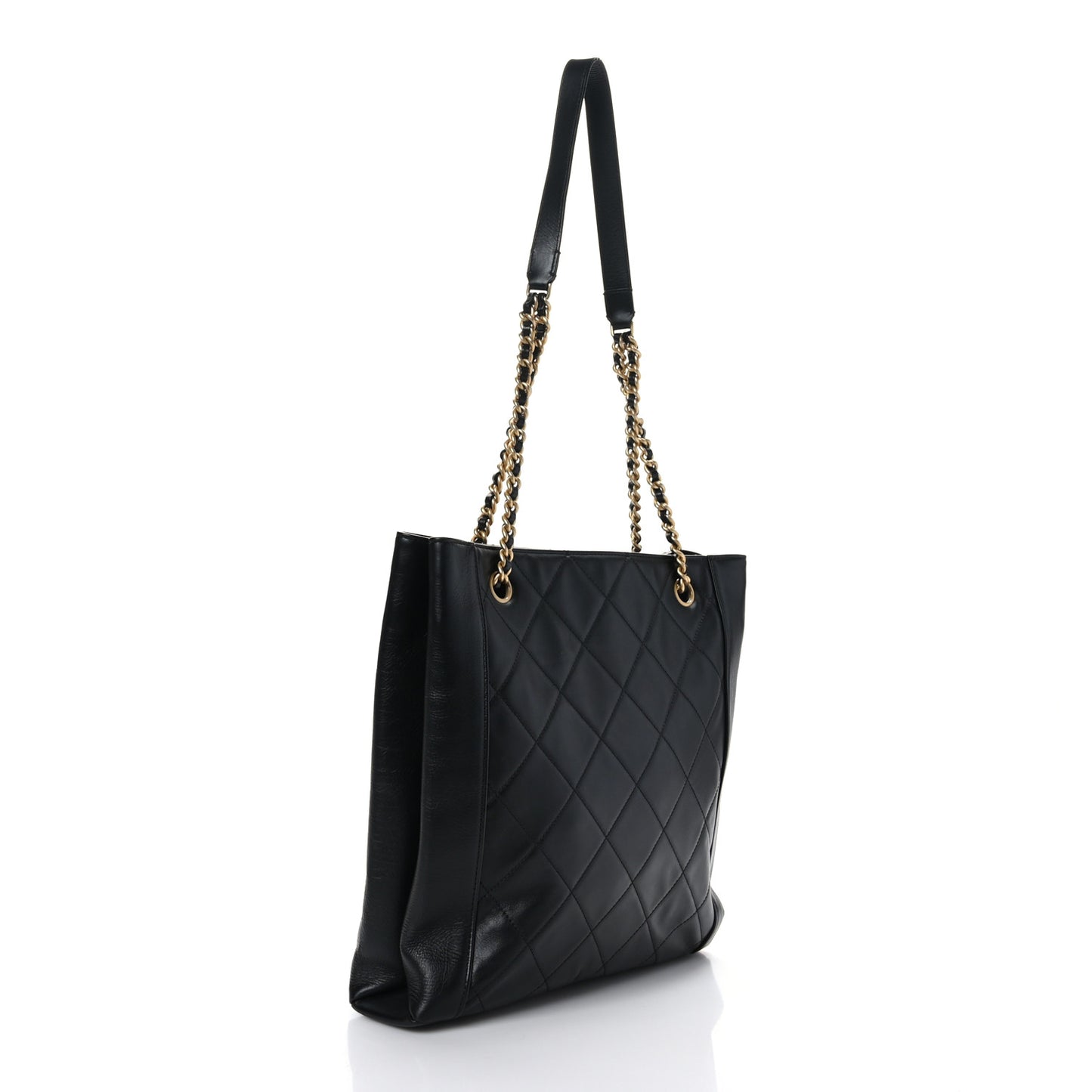 Calfskin Quilted CC Front Pocket Shopping Tote Black