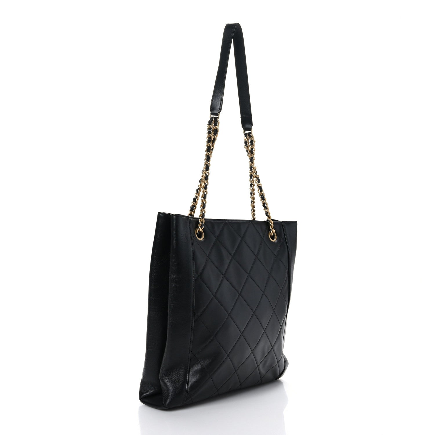 Chanel Calfskin Quilted CC Front Pocket Shopping Tote Black 3 of 9