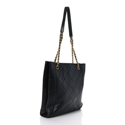 Chanel Calfskin Quilted CC Front Pocket Shopping Tote Black 3 of 9