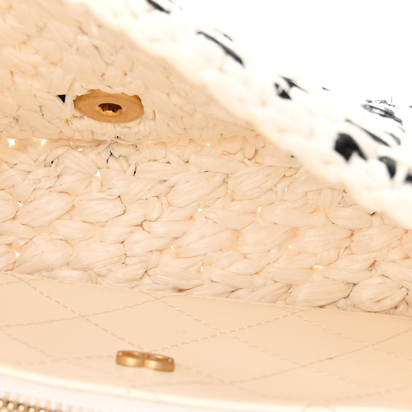 Raffia Effect Tweedy Mini Flap Bag White Black
