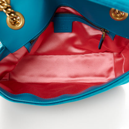 Gucci Velvet Matelasse Small GG Marmont Shoulder Bag Pavone Cyan 4 of 10