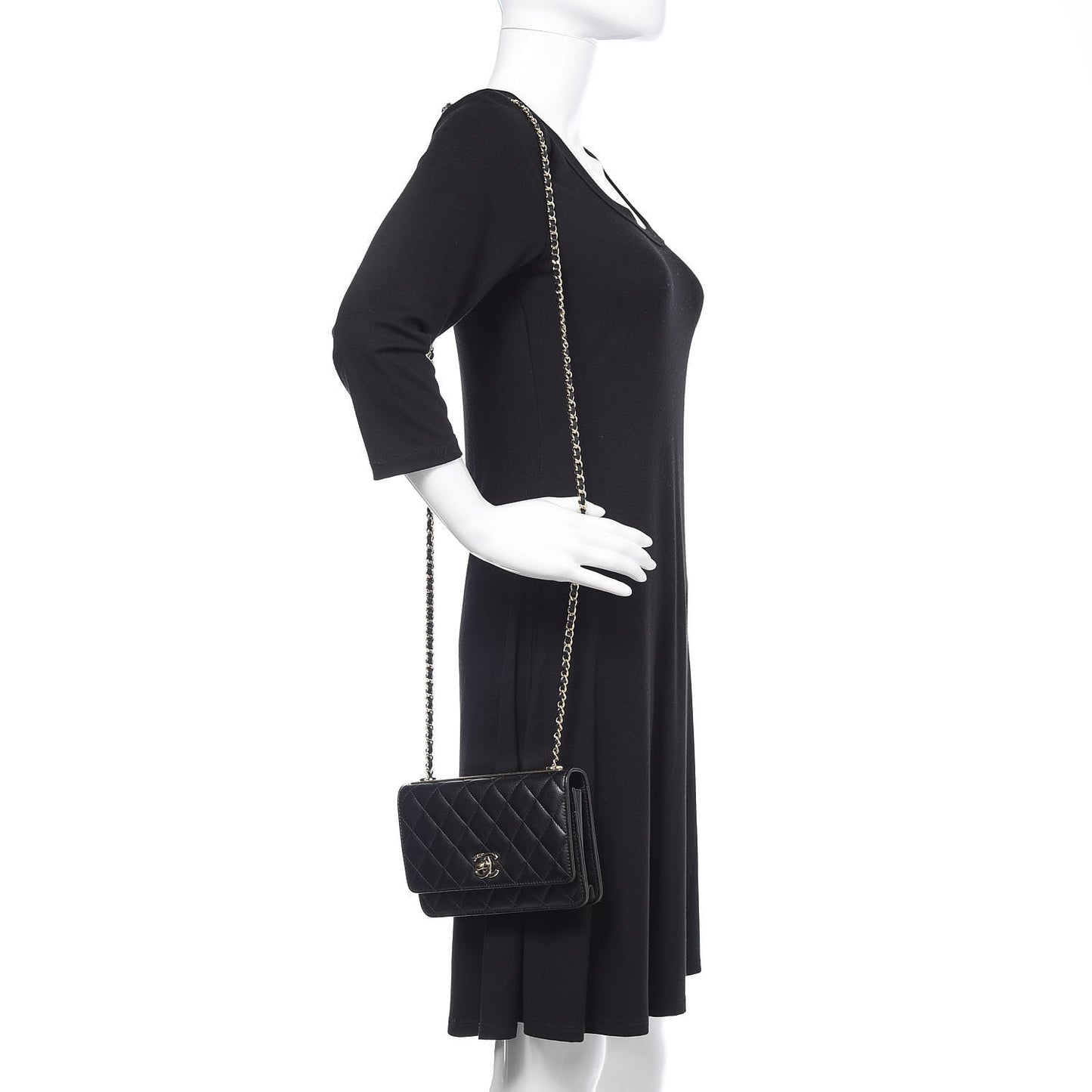 Lambskin Quilted Trendy CC Wallet On Chain WOC Black