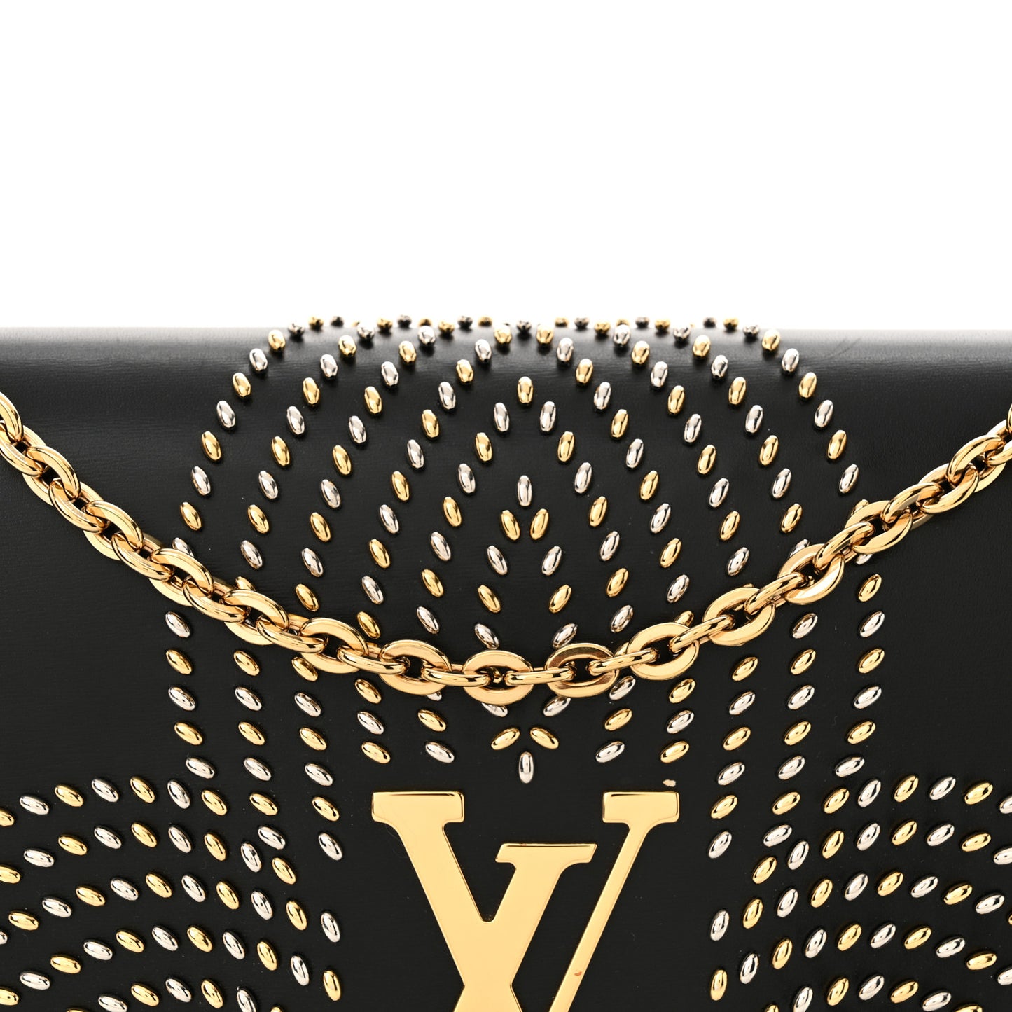 Calfskin Fleur De Lys Pochette Chain Louise Black