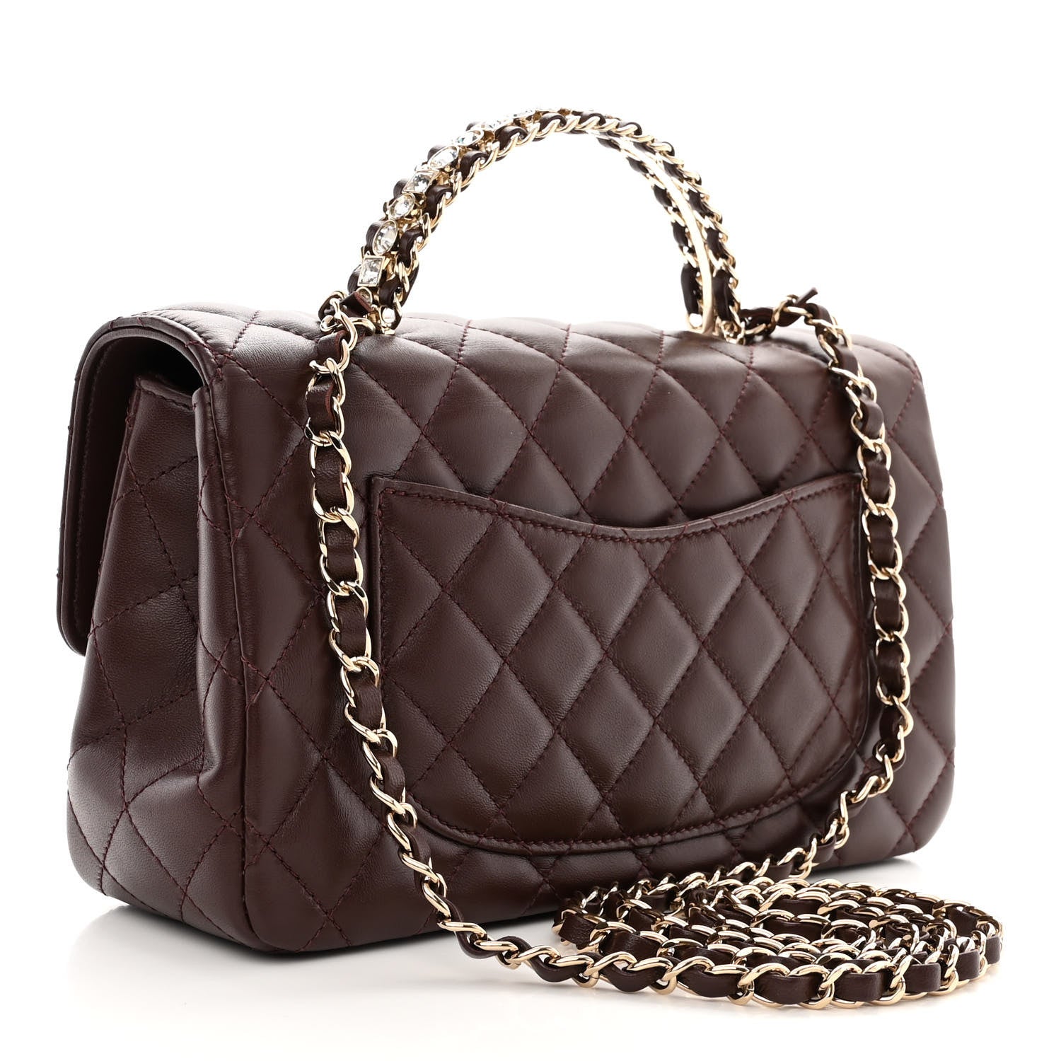 Chanel Lambskin Quilted Medium Crystal Top Handle Rectangular Flap Dark Brown 3 of 11