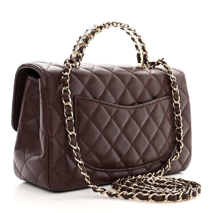 Chanel Lambskin Quilted Medium Crystal Top Handle Rectangular Flap Dark Brown 3 of 11