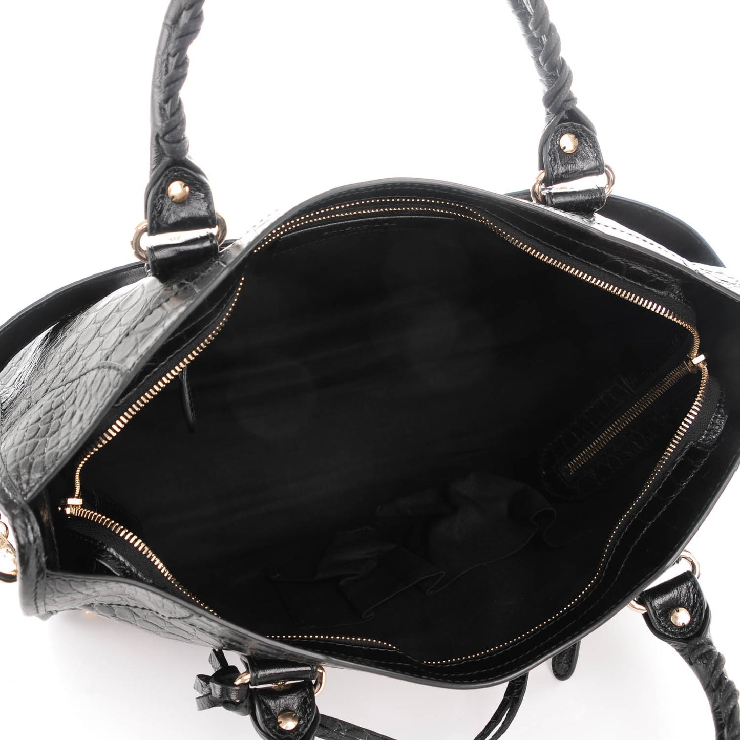Calfskin Crocodile Embossed Giant 12 Gold Hardware City Black