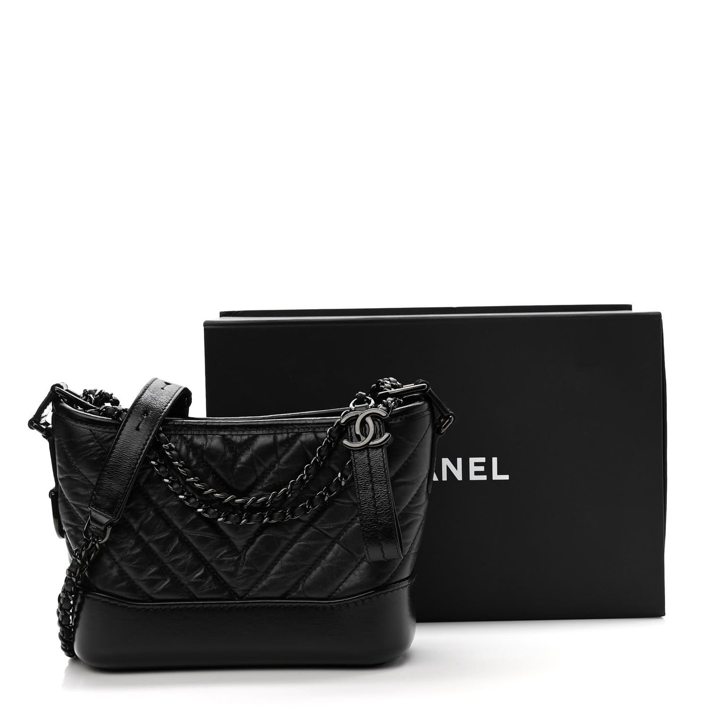Aged Calfskin Chevron Quilted Small Gabrielle Hobo So Black