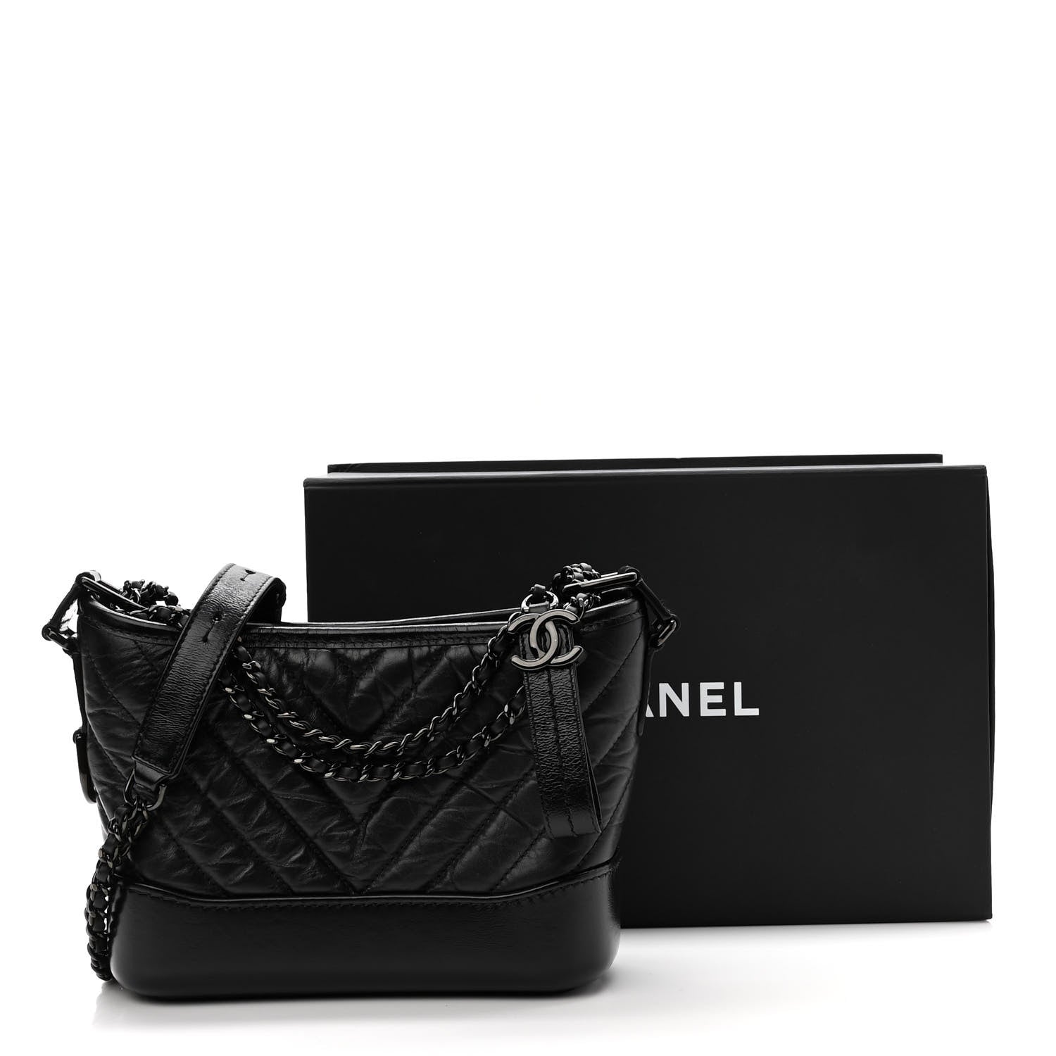 Chanel Aged Calfskin Chevron Quilted Small Gabrielle Hobo So Black 10 of 10