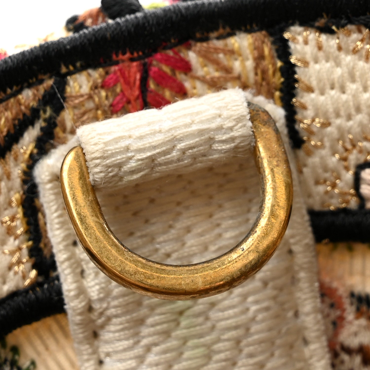 Christian Dior Canvas Embroidered Floral Panier Chapeau Tote White Multicolor 12 of 12