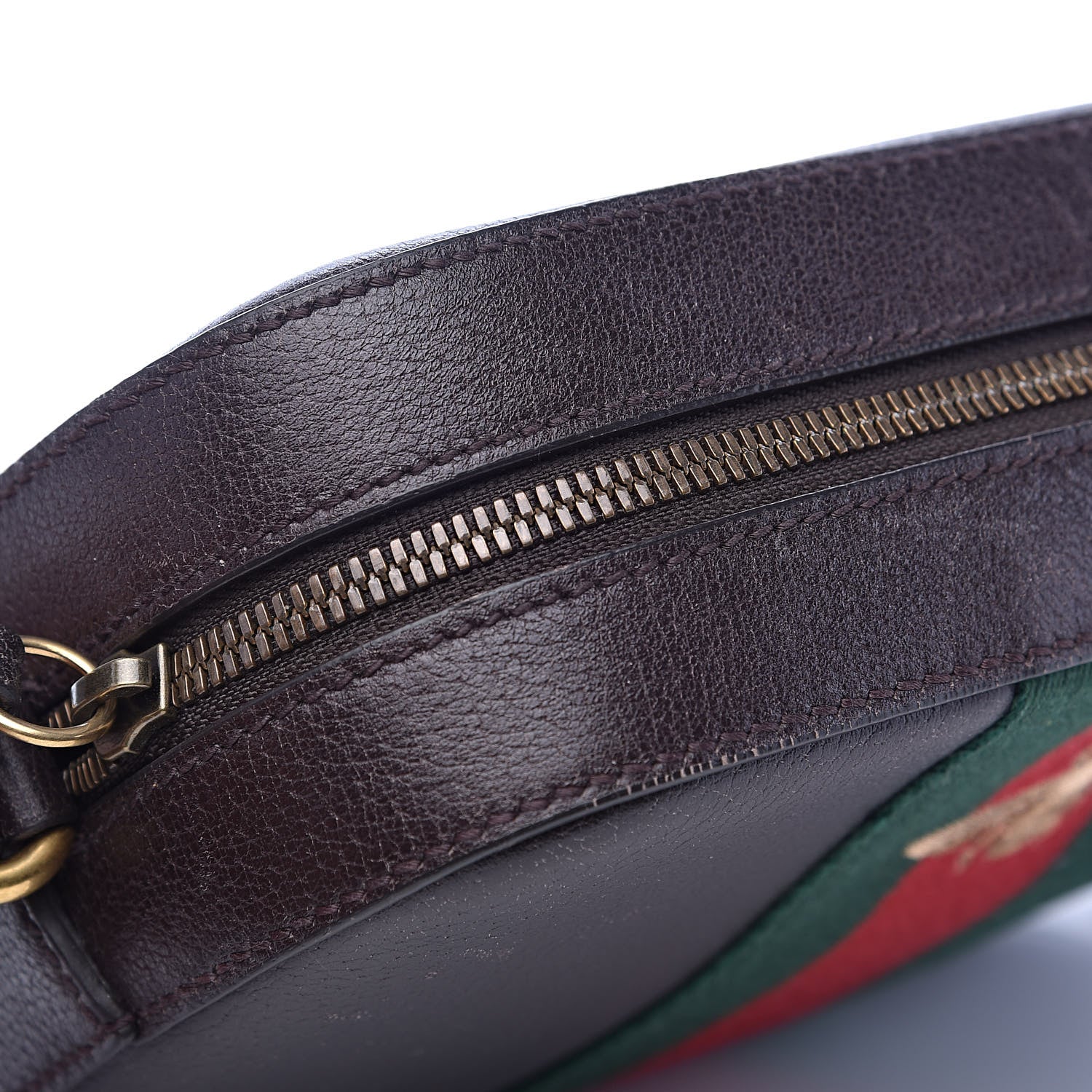 Gucci Textured Calfskin Web Small Webby Bee Shoulder Bag Brown Coffee 12 of 19