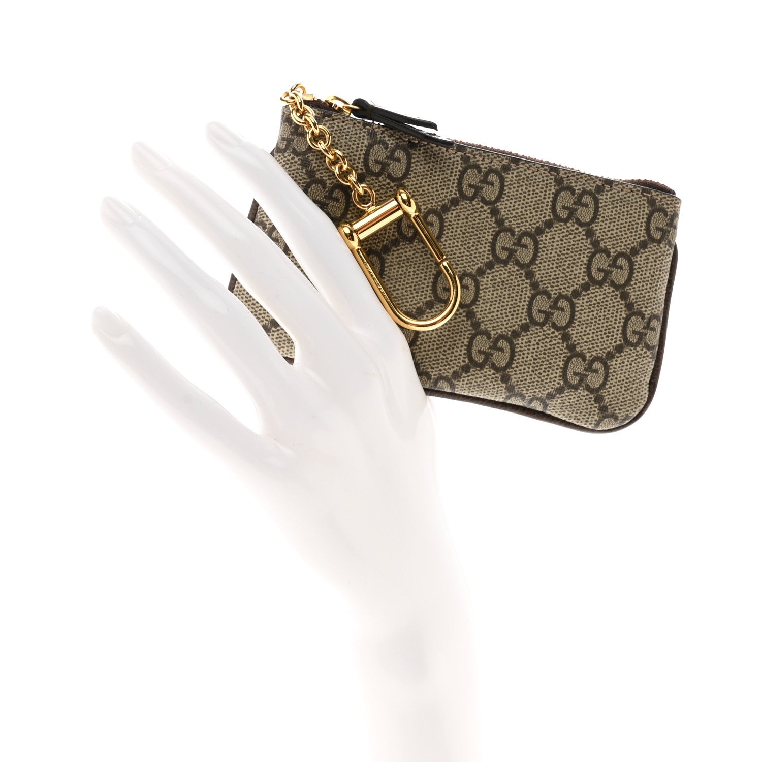 Gucci GG Supreme Monogram Selleria Key Case Beige Ebony Cocoa 2 of 7