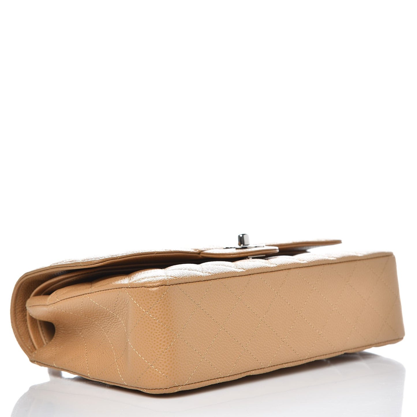 Caviar Quilted Medium Double Flap Beige