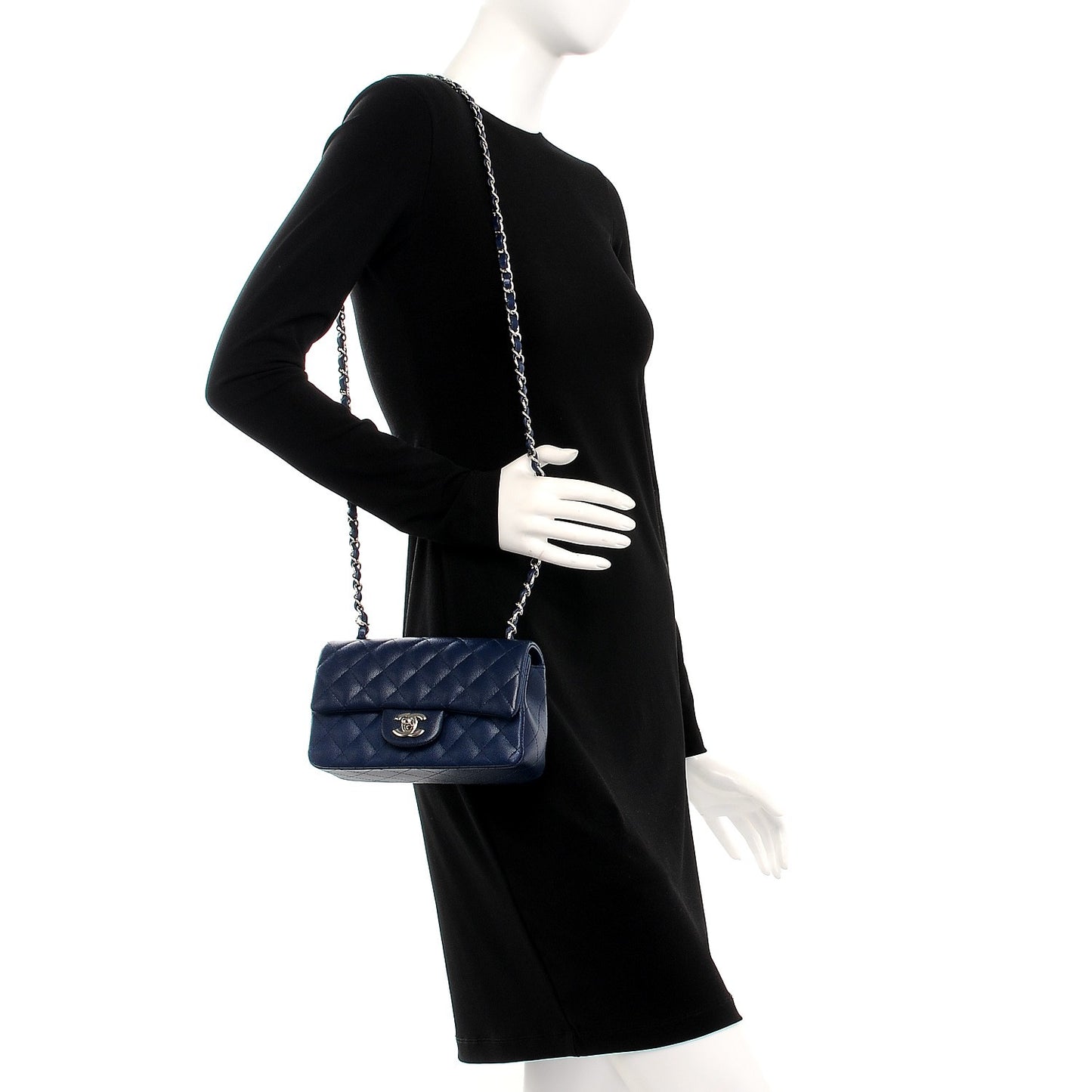 Caviar Quilted Mini Rectangular Flap Blue