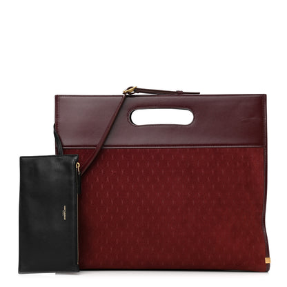 Saint Laurent Suede All-Over Monogram Convertible Tote Red 1 of 11