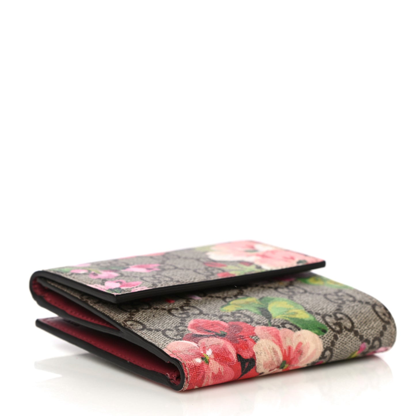 GG Supreme Monogram Blooms French Flap Wallet Beige Multicolor Dry Rose
