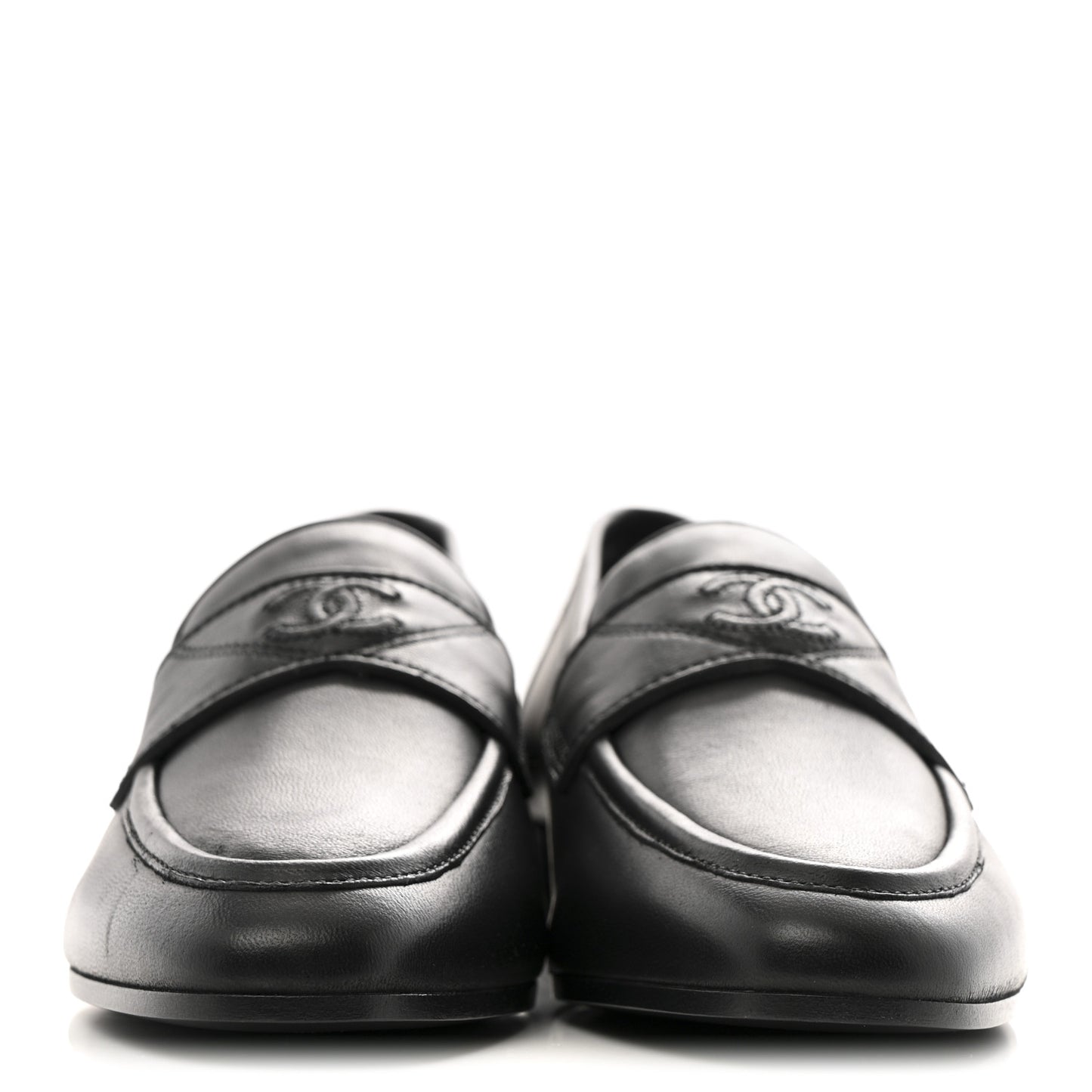 Calfskin Womens Stitched CC Loafers 37 Black