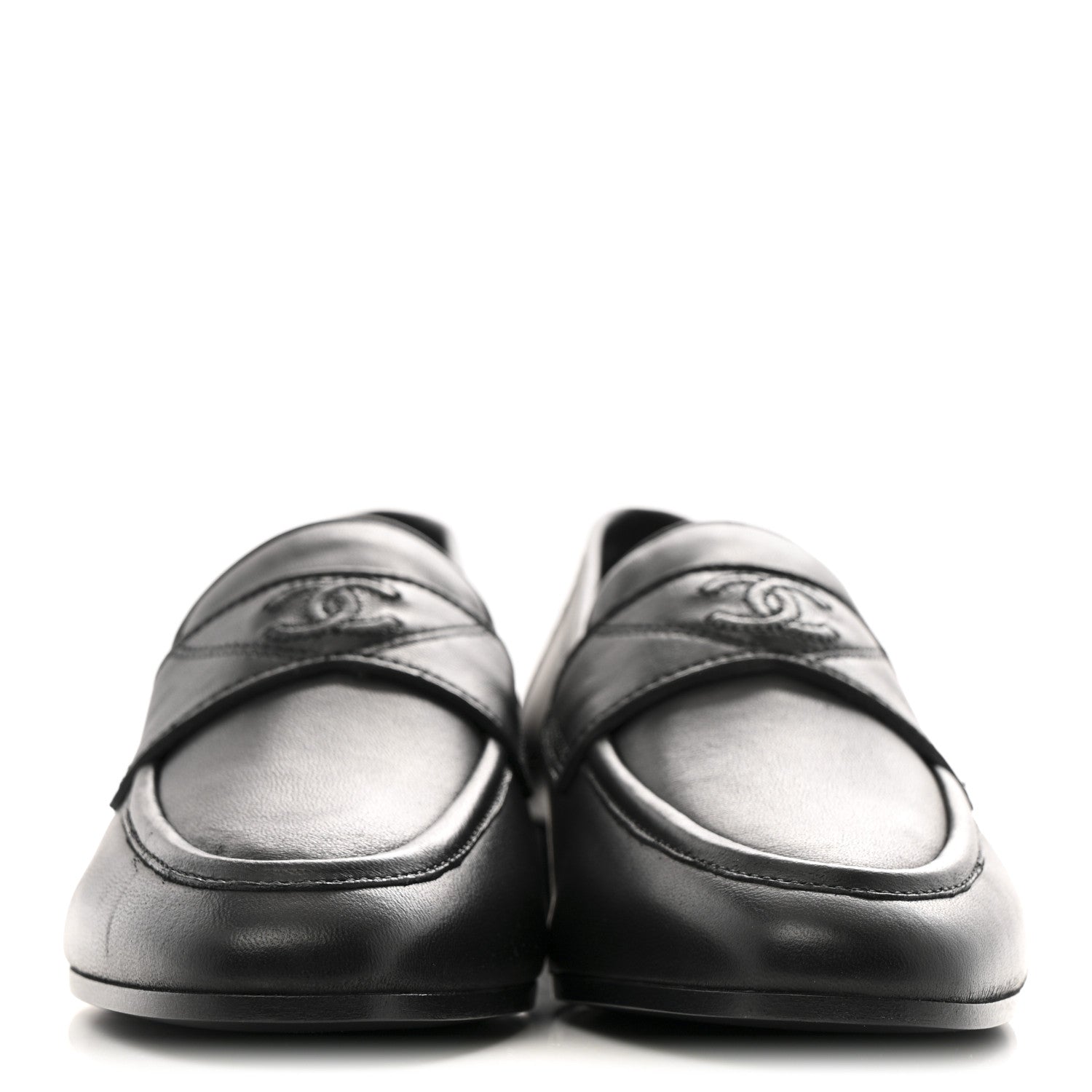 Chanel Calfskin Womens Stitched CC Loafers 37 Black 3 of 11