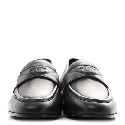 Chanel Calfskin Womens Stitched CC Loafers 37 Black 3 of 11