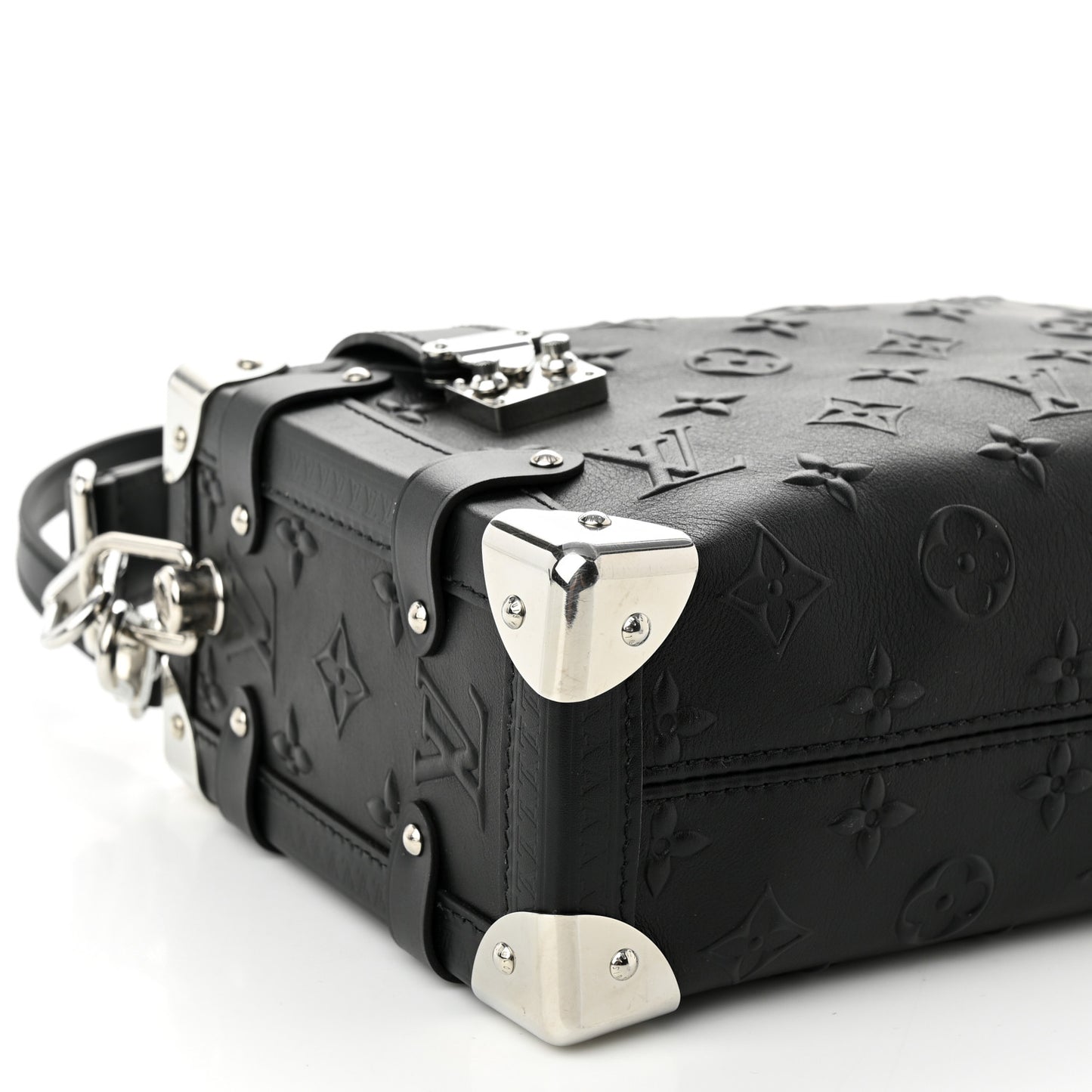 Calfskin Debossed Monogram Side Trunk Black