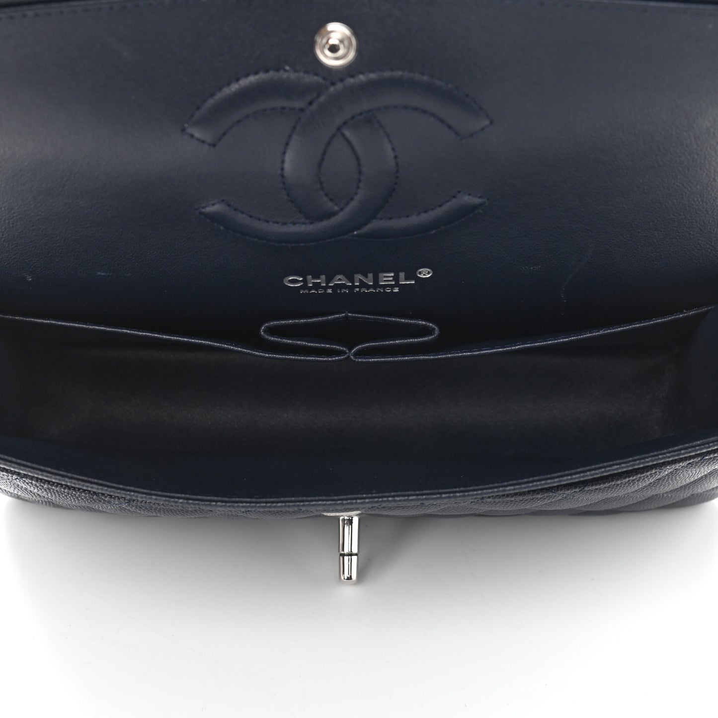 Caviar Quilted Medium Double Flap Navy