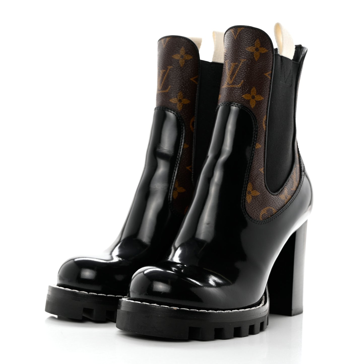 Patent Calfskin Monogram Star Trail Chelsea Ankle Boots 36 Black
