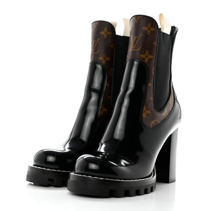 Louis Vuitton Patent Calfskin Monogram Star Trail Chelsea Ankle Boots 36 Black 3 of 8