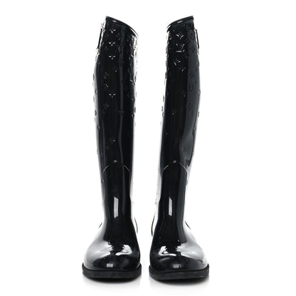 Louis Vuitton Rubber Embossed Monogram Drops High Rain Boots 36 Black 2 of 8