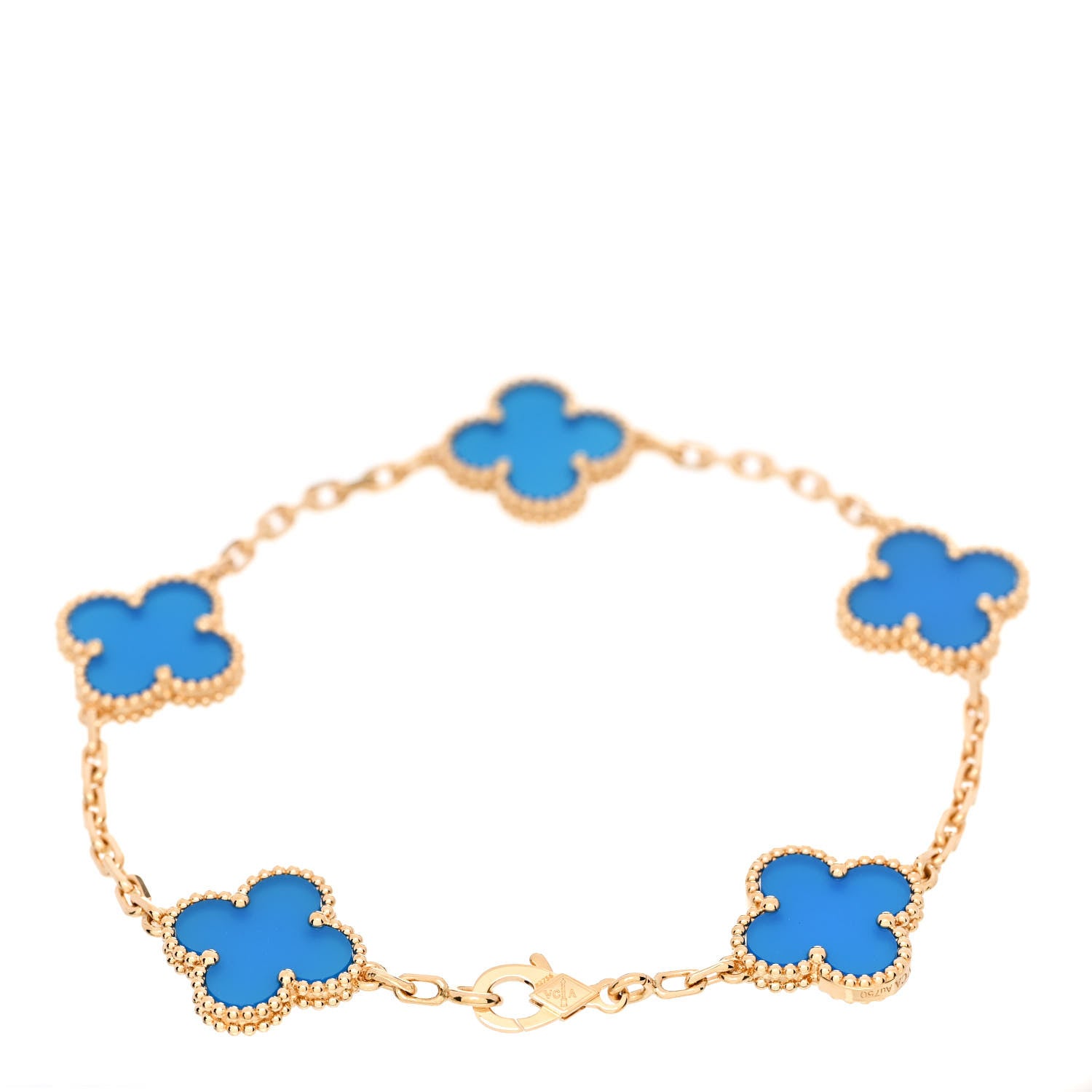 Van Cleef & Arpels 18K Yellow Gold Blue Agate 5 Motifs Vintage Alhambra Bracelet 2 of 4